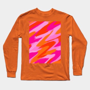 Pink and Orange Abstract Marble Effect Wavy Long Sleeve T-Shirt